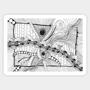 Abstract illustration with black gemstone and stripes inspired by zentangle Sticker